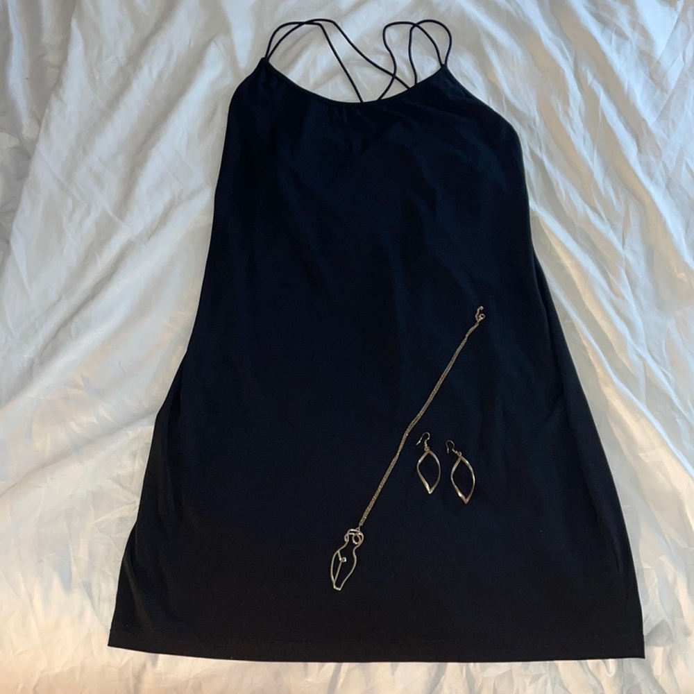 Spaghetti strapped, open back Halter dress